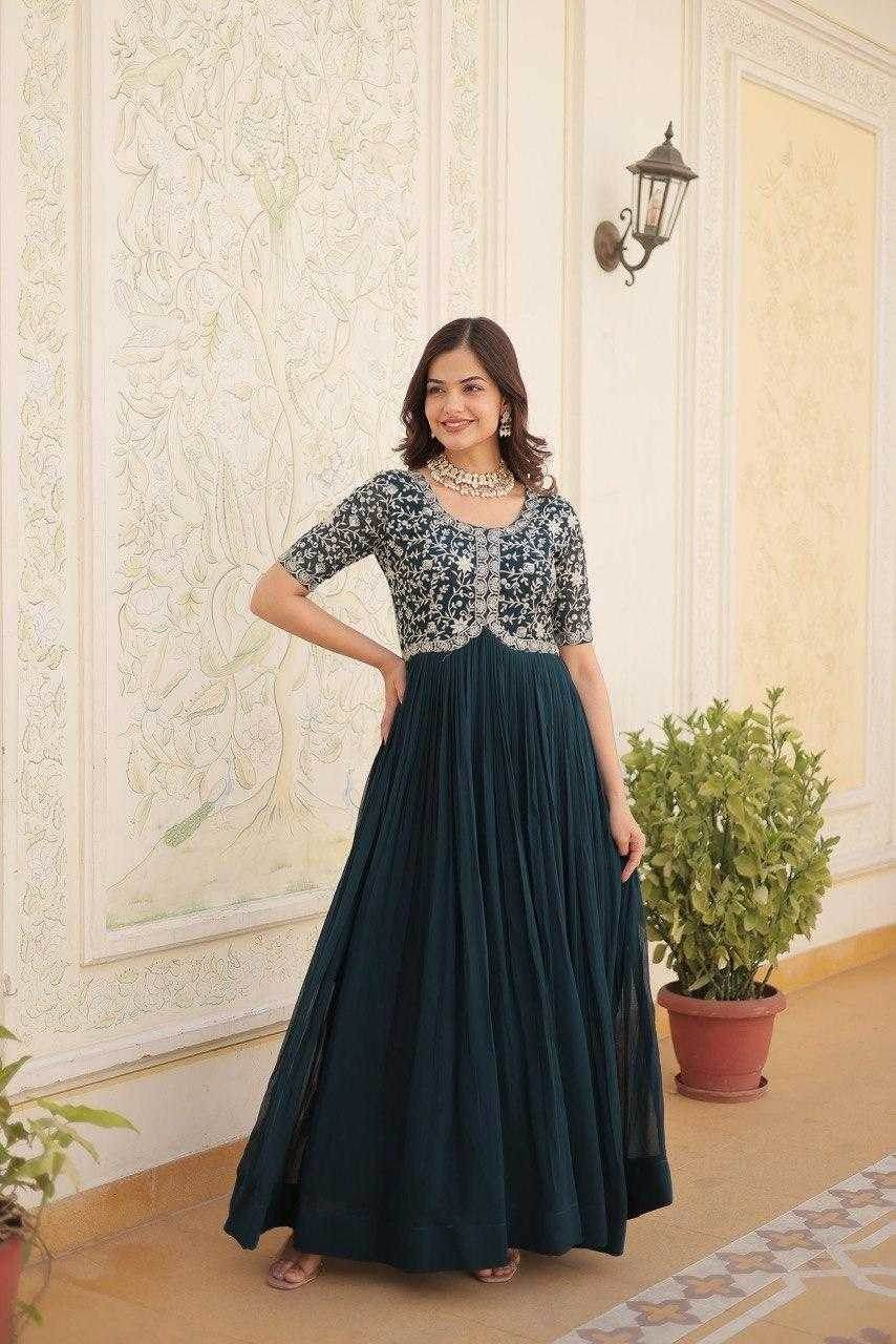 Faux Embroidery Long Gowns - MYLUXURY LANE ENTERPRISE